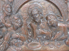 Load image into Gallery viewer, Late 19th C Silverplated Repousse Copper &quot;la Cene&quot; Jesus Religious plaque
