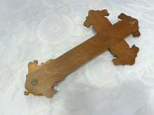 Load image into Gallery viewer, Late 19TH Antique French Religious Crucifix Cross Christ Marquetry wood Brass
