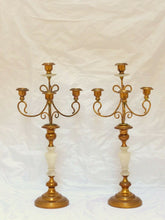 Load image into Gallery viewer, Gorgeous Vintage Pair French Antique Candlestick Brass Marble Candelabra 1900
