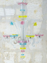 Load image into Gallery viewer, Antique Venitian Murano Chandelier Hand Blown Multicolor 1940 Italian Ceiling
