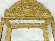 Load image into Gallery viewer, 24&quot; Tall Antique 1860 Large French Beveled Mirror Brass Overlay Wood Repousse
