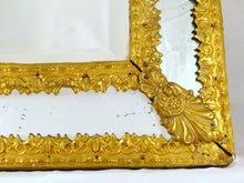 Load image into Gallery viewer, 24&quot; Tall Antique 1860 Large French Beveled Mirror Brass Overlay Wood Repousse
