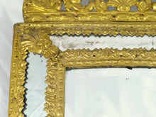 Load image into Gallery viewer, 24&quot; Tall Antique 1860 Large French Beveled Mirror Brass Overlay Wood Repousse
