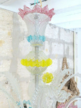 Load image into Gallery viewer, Antique Venitian Murano Chandelier Hand Blown Multicolor 1940 Italian Ceiling
