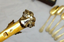 Load image into Gallery viewer, Antique French 18K Gold Vermeil Sterling Silver 13p Tea Set Teaspoons &amp; Tong Box
