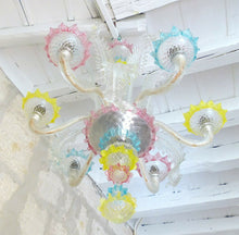 Load image into Gallery viewer, Antique Venitian Murano Chandelier Hand Blown Multicolor 1940 Italian Ceiling
