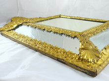 Load image into Gallery viewer, 24&quot; Tall Antique 1860 Large French Beveled Mirror Brass Overlay Wood Repousse
