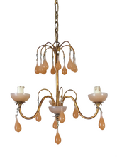 Load image into Gallery viewer, Antique Chandelier Peachy PINK Opaline Drops Cup Beads 1930 MURANO RARE 3 lights
