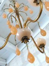 Load image into Gallery viewer, Antique Chandelier Peachy PINK Opaline Drops Cup Beads 1930 MURANO RARE 3 lights
