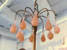 Load image into Gallery viewer, Antique Chandelier Peachy PINK Opaline Drops Cup Beads 1930 MURANO RARE 3 lights
