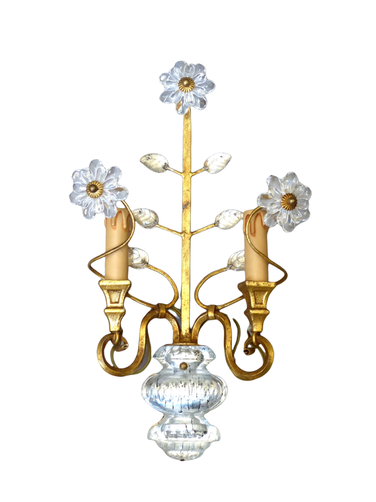 BANCI Large French Mid-Century Gilt Bronze Wall Light Sconce Chandelier Baguès