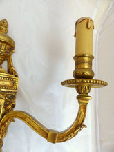 Load image into Gallery viewer, 13&quot; Vintage PAIR French LOUIS XVI Wall Light Sconce 2 Lights Gilded Bronze 1970
