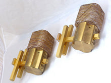 Load image into Gallery viewer, SCIOLARI 70's Gorgeous Vintage PAIR Wall Light sconce Gilded Metal Glass MURANO
