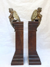 Load image into Gallery viewer, 19TH Gorgeous PAIR antique Winged Angel Putti Statue Church Altar Salvage Bronze
