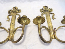 Load image into Gallery viewer, Antique PAIR French Louis XVI Wall Light Sconce Candlestick Gilded Bronze 1900
