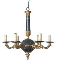 Load image into Gallery viewer, XL Antique French 6 Arms Ormolu Bronze Tole Chandelier Ceiling Empire Style RARE
