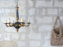 Load image into Gallery viewer, XL Antique French 6 Arms Ormolu Bronze Tole Chandelier Ceiling Empire Style RARE
