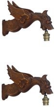 Load image into Gallery viewer, Pair Vintage French Carved Wood Gothic Chimera Wall Light Sconce Gargoye #3
