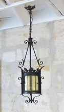 Load image into Gallery viewer, Charming French Lantern Gothic Castle Tole Iron Late 19TH Chandelier Ceiling
