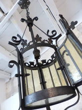 Load image into Gallery viewer, Charming French Lantern Gothic Castle Tole Iron Late 19TH Chandelier Ceiling
