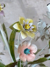 Load image into Gallery viewer, Charming Florentine Chandelier Ceiling Painted Metal Tole Flowers 60&#39;s Italian
