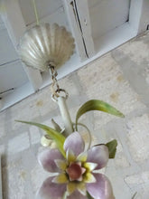 Load image into Gallery viewer, Charming Florentine Chandelier Ceiling Painted Metal Tole Flowers 60&#39;s Italian
