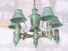 Load image into Gallery viewer, French Antique Chandelier Quinquet 5 Lights Painted Tole 19TH Directoire Empire
