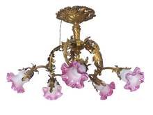 Load image into Gallery viewer, 19TH Excpt Large French Gilded Bronze Louis XV Rococo Chandelier 5 fires Shades
