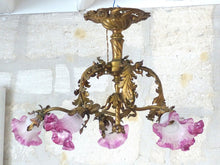 Load image into Gallery viewer, 19TH Excpt Large French Gilded Bronze Louis XV Rococo Chandelier 5 fires Shades
