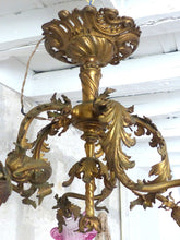 Load image into Gallery viewer, 19TH Excpt Large French Gilded Bronze Louis XV Rococo Chandelier 5 fires Shades
