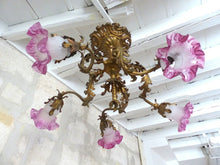 Load image into Gallery viewer, 19TH Excpt Large French Gilded Bronze Louis XV Rococo Chandelier 5 fires Shades
