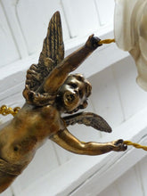 Load image into Gallery viewer, 1920 RARE PAIR French Bronze Cherub Suspension Ceiling Chandelier  Angel Putti
