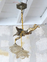 Load image into Gallery viewer, 1920 RARE PAIR French Bronze Cherub Suspension Ceiling Chandelier  Angel Putti
