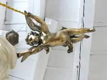 Load image into Gallery viewer, 1920 RARE PAIR French Bronze Cherub Suspension Ceiling Chandelier  Angel Putti
