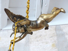 Load image into Gallery viewer, 1920 RARE PAIR French Bronze Cherub Suspension Ceiling Chandelier  Angel Putti
