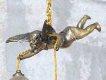 Load image into Gallery viewer, 1920 RARE PAIR French Bronze Cherub Suspension Ceiling Chandelier  Angel Putti
