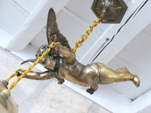 Load image into Gallery viewer, 1920 RARE PAIR French Bronze Cherub Suspension Ceiling Chandelier  Angel Putti
