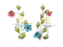 Load image into Gallery viewer, Charming Florentine PAIR Wall Light Enameld Metal Tole Flowers 1980 Italian
