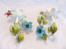 Load image into Gallery viewer, Charming Florentine PAIR Wall Light Enameld Metal Tole Flowers 1980 Italian
