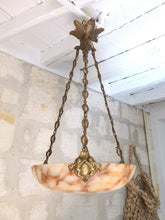 Load image into Gallery viewer, 1900 Gorgeous Antique French Carved Alabaster Pendant Chandelier Ceiling Cherub
