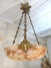 Load image into Gallery viewer, 1900 Gorgeous Antique French Carved Alabaster Pendant Chandelier Ceiling Cherub
