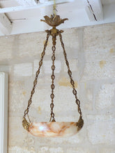 Load image into Gallery viewer, 1900 Gorgeous Antique French Carved Alabaster Pendant Chandelier Ceiling Cherub
