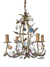 Load image into Gallery viewer, Gorgeous French Vintage brass Louis XVI Chandelier Porcelain Flower Foliage 1930
