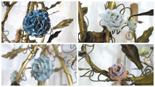 Load image into Gallery viewer, Gorgeous French Vintage brass Louis XVI Chandelier Porcelain Flower Foliage 1930
