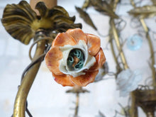 Load image into Gallery viewer, Gorgeous French Vintage brass Louis XVI Chandelier Porcelain Flower Foliage 1930
