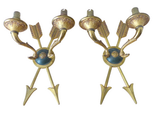 Load image into Gallery viewer, RARE Antique PAIR French Empire Wall Light Sconces 2 Light Arrows Bronze 1940
