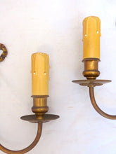 Load image into Gallery viewer, Vintage Pair French Empire Wall Light Sconce 2 Light Gilded Bronze brass 1960
