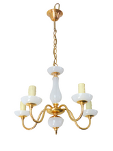 Load image into Gallery viewer, Vintage Chandelier White Opaline Cup 1960 MURANO RARE 5 lights Gilded metal
