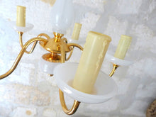 Load image into Gallery viewer, Vintage Chandelier White Opaline Cup 1960 MURANO RARE 5 lights Gilded metal
