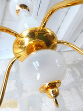 Load image into Gallery viewer, Vintage Chandelier White Opaline Cup 1960 MURANO RARE 5 lights Gilded metal
